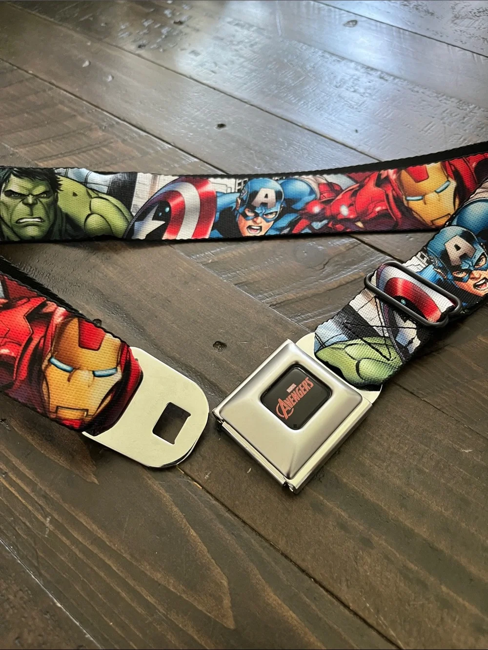 Marvel Avengers Seatbelt Belt with Iron Man & Thor Graphics Buckle Down Belt